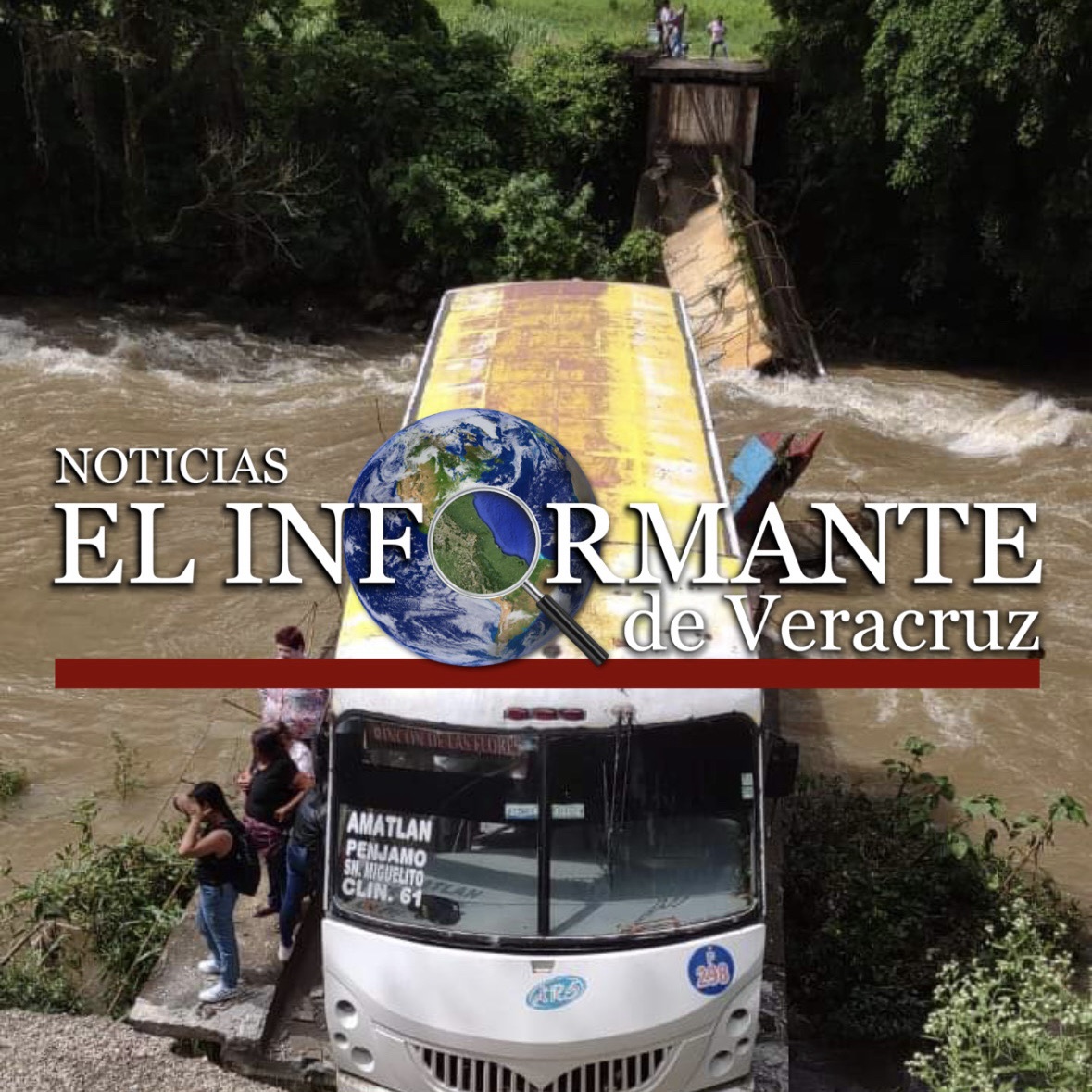 COLAPSA PUENTE Y CAE AUTOBÚS AL RÍO BLANCO