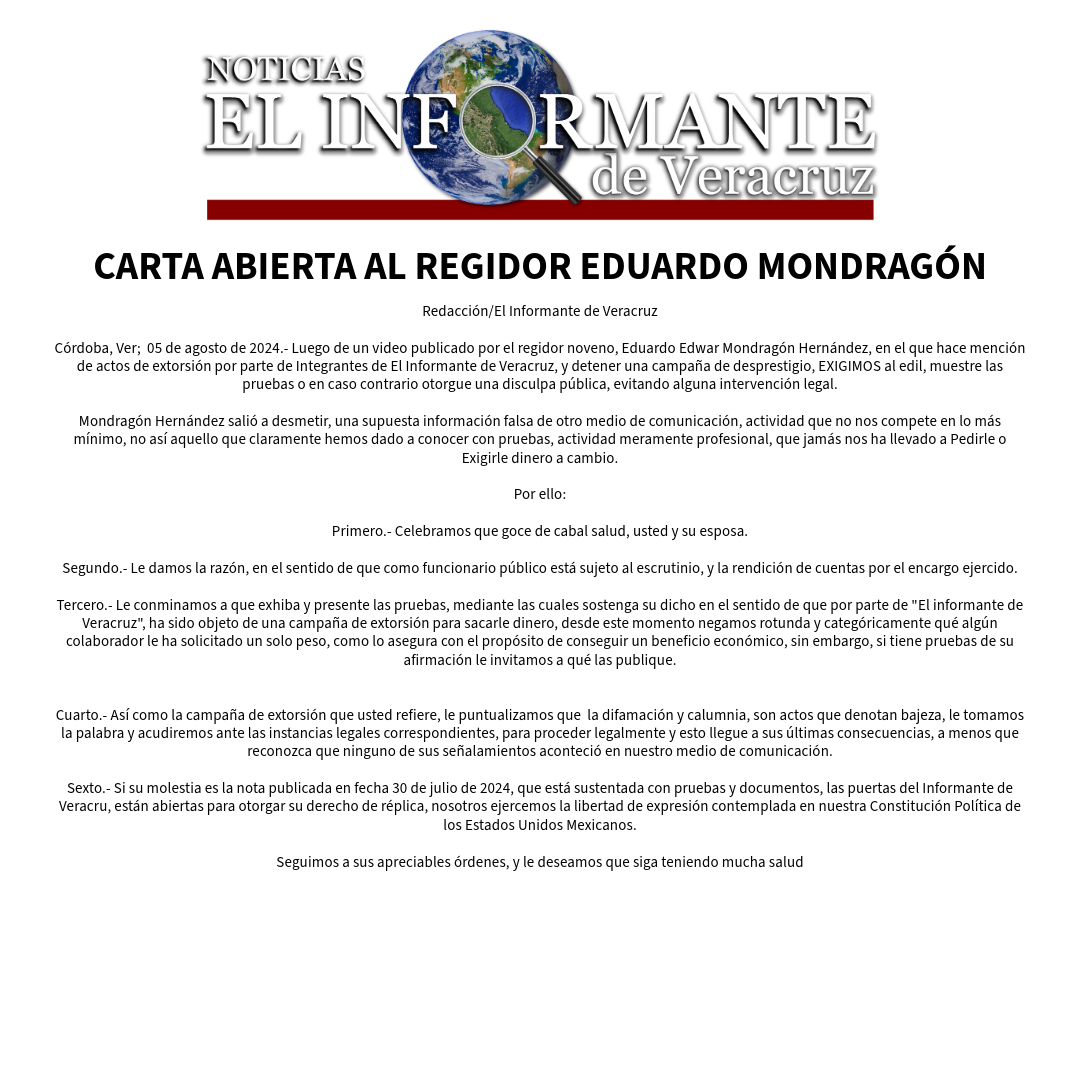 CARTA ABIERTA AL REGIDOR EDUARDO MONDRAGÓN