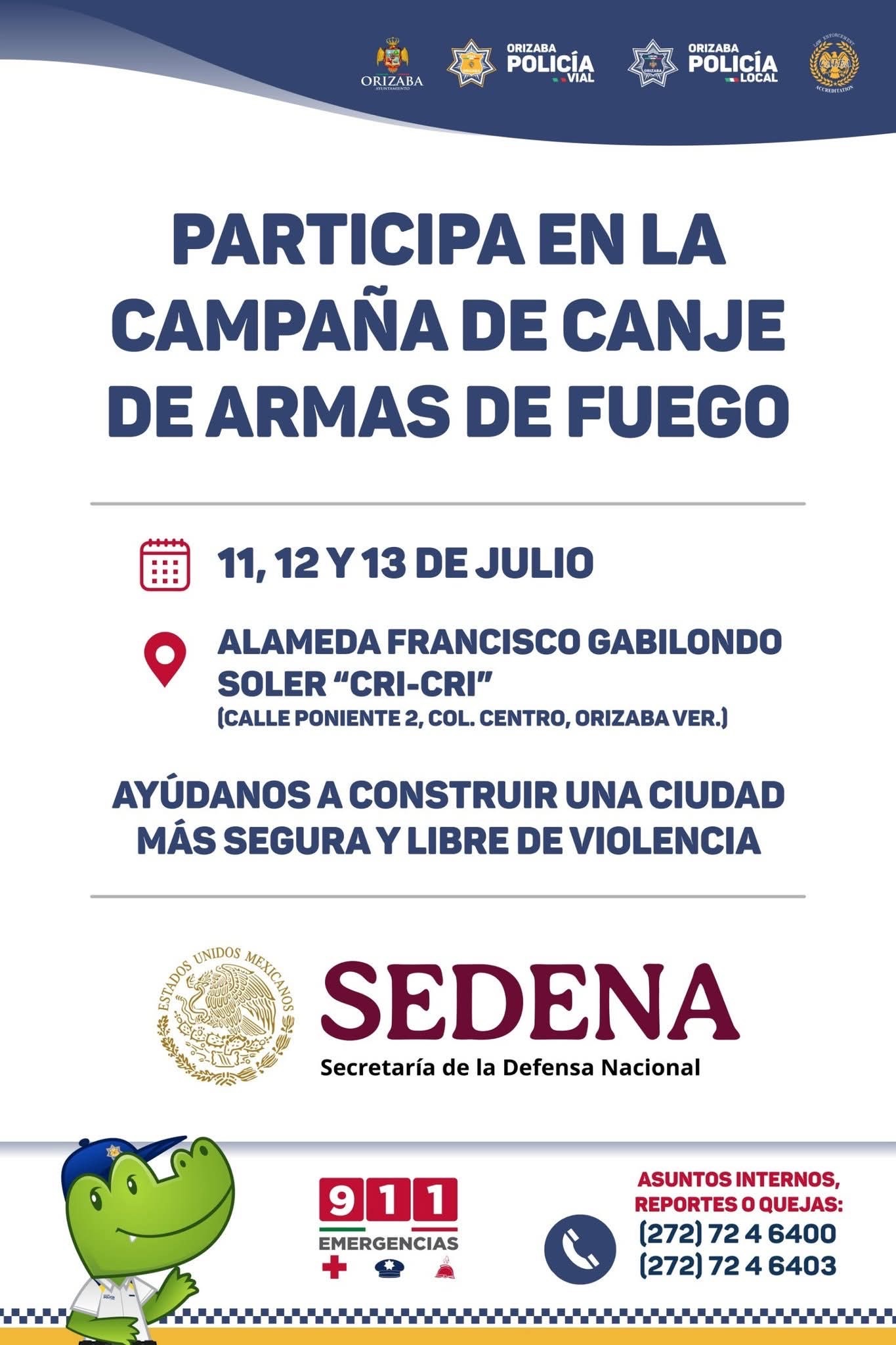 HABRÁ CAMPAÑA DE CANJE DE ARMAS EN ORIZABA