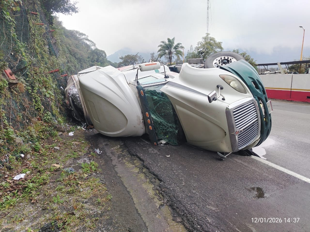 VUELCA TRÁILER CARGADO CON PAPEL