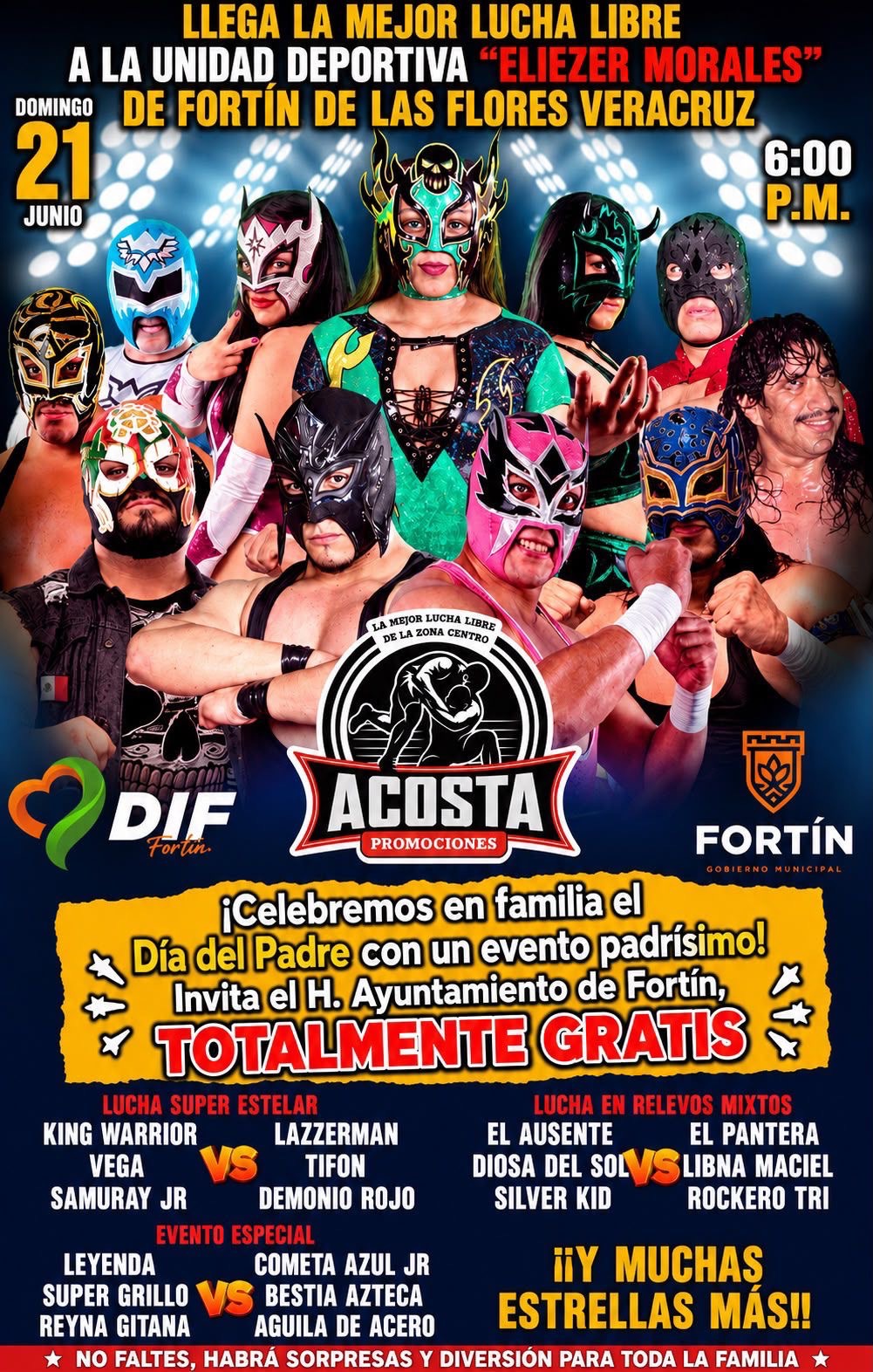 DIF FORTÍN FESTEJARÁ CON LUCHA LIBRE, EL DÍA DEL PADRE. ¡Totalmente gratis!.