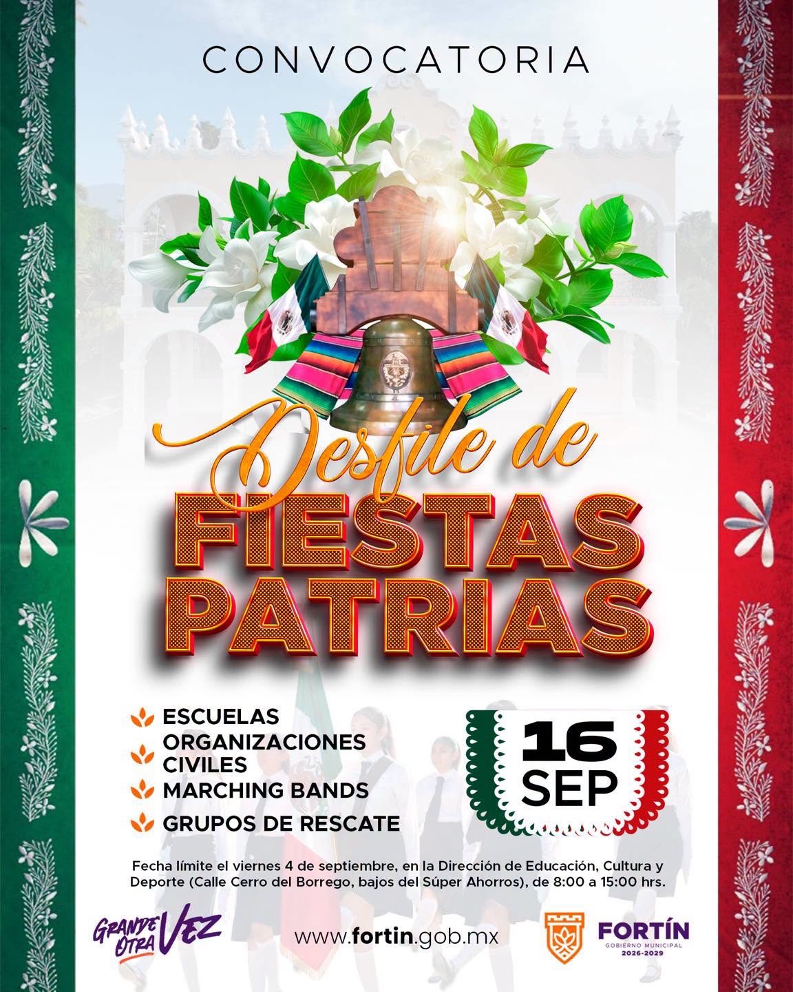 Convocan para desfile conmemorativo de Fiestas Patrias, en Fortín.