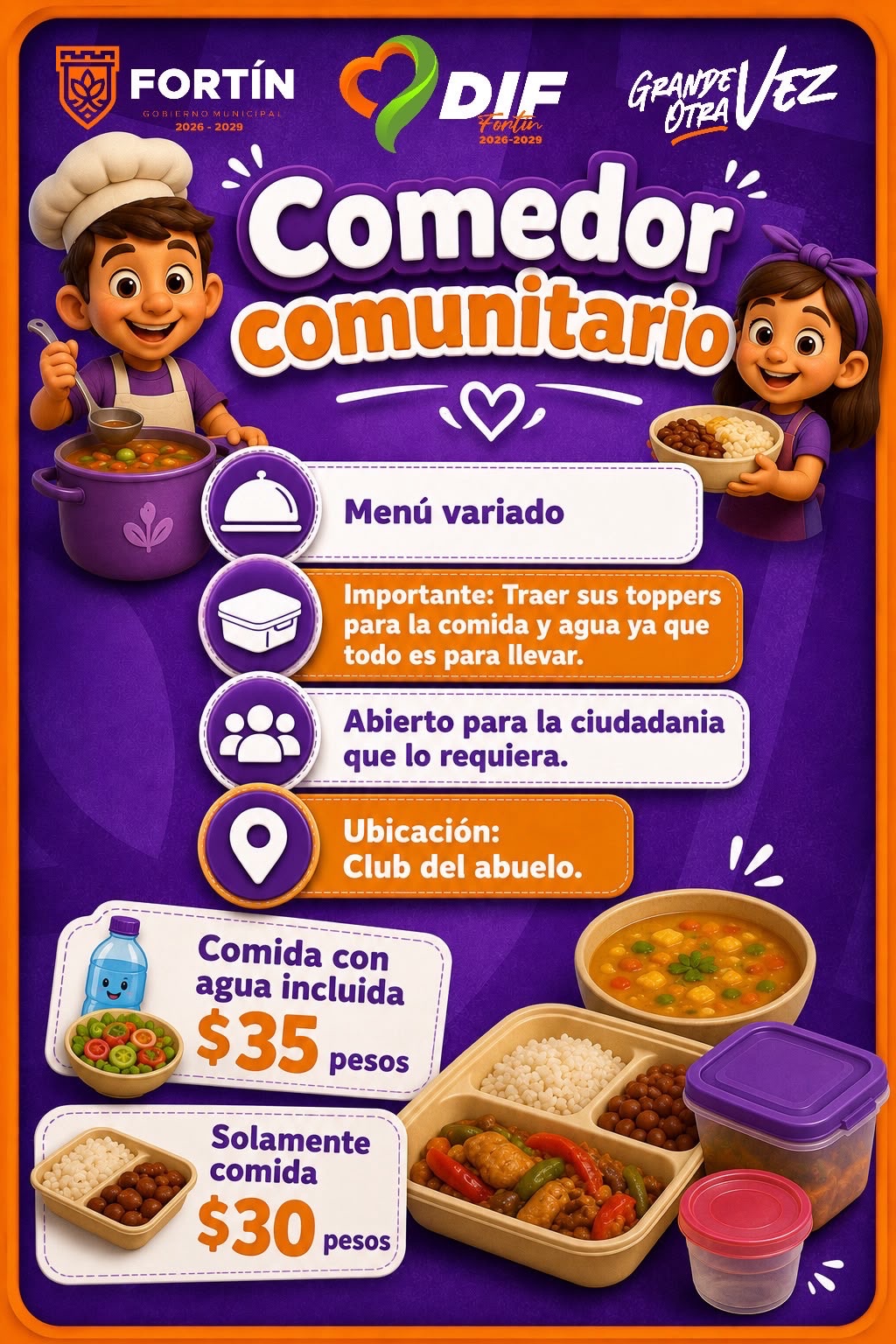 DIF Fortín pone en marcha el Comedor Comunitario. En apoyo de la economía familiar.
