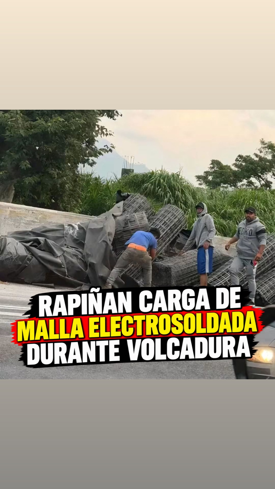 RAPIÑAN CARGA DE MALLA ELECTROSOLDADA DURANTE VOLCADURA