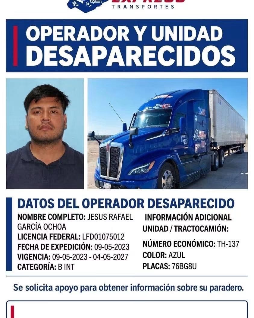 BUSCAN A CONDUCTOR DE TRÁILER DESAPARECIDO